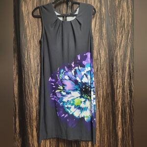 Floral Sleeveless Dress - Black and Purple